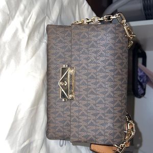 Brown Micheal notes gold handle with extra for long crossbody